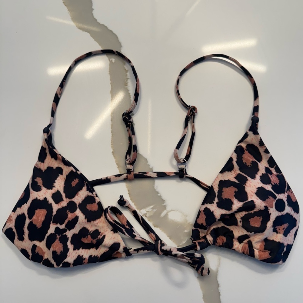 Leopard Print Triangle Bikini Top - Brown/Black